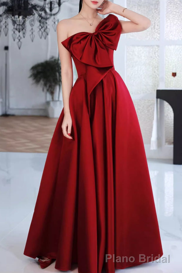 Red A-Line Prom Dresses Sleeveless One-Shoulder Evening Dress Secondary image