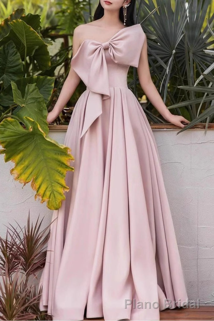 Pink A-Line Prom Dresses Sleeveless One-Shoulder Evening Dress Main image