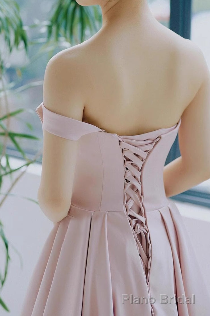 Pink A-Line Prom Dresses Sleeveless One-Shoulder Evening Dress