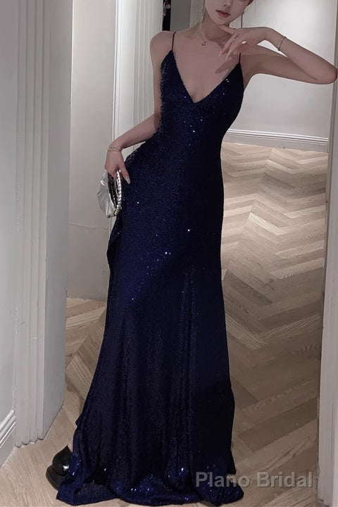 Spaghetti Strap V-Neck Prom Dress Glitter A-Line Maxi Dress Secondary image