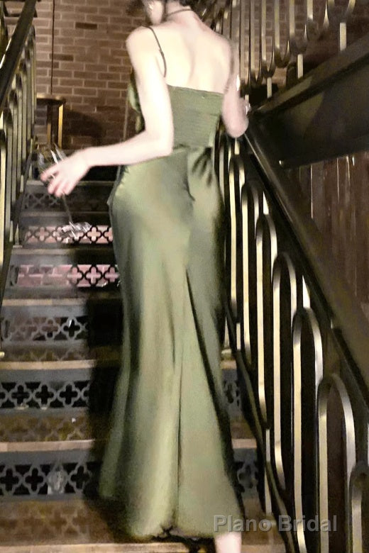 Spaghetti Strap Scoop Neck Mermaid Prom Dress Green Evening Gown