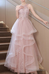 Pretty Sequin Ruffle Off Shoulder Prom Dress Light Pink Princess Halter Neck Maxi Dress