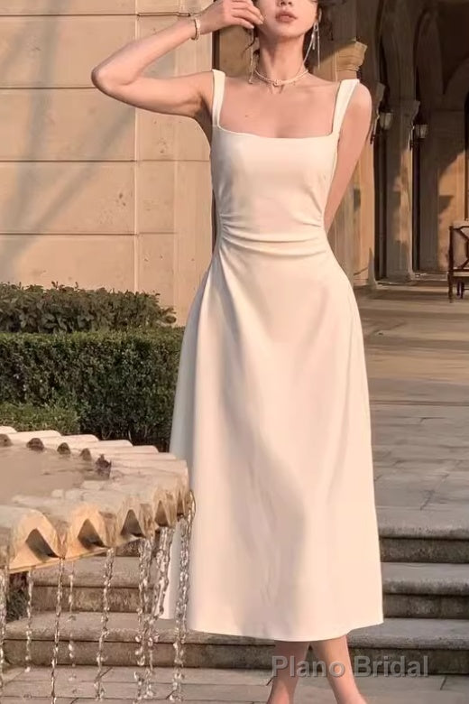 Sleeveless Square Neck Homecoming Dress Ruched A-Line Midi Dress Main image