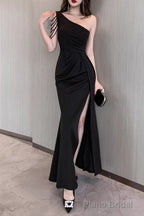 Elegant One-Shoulder Satin Long Prom Dress With Slit Bodycon Dresses