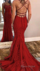 Chic Trumpet Spaghetti Straps With Lace Appliques Light Blue Formal Prom Dresses