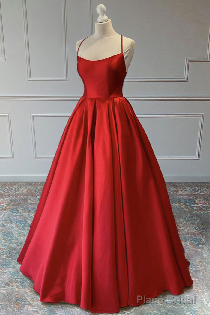 A-line Sleeveless Square Neckline Long/Floor-Length Satin Prom Dresses Main image