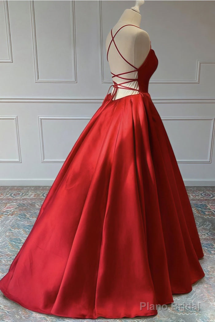 A-line Sleeveless Square Neckline Long/Floor-Length Satin Prom Dresses