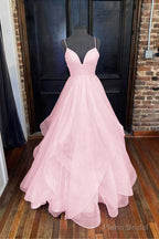 A-line Princess Sweetheart Sleeveless Long/Floor-Length Tulle Sparkling Prom Dresses