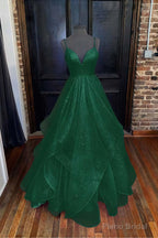 A-line Princess Sweetheart Sleeveless Long/Floor-Length Tulle Sparkling Prom Dresses