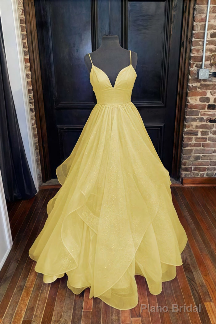 A-line Princess Sweetheart Sleeveless Long/Floor-Length Tulle Sparkling Prom Dresses