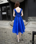 Royal Blue Lace A Line Short Prom Dress Evening Dress