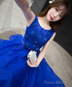 Royal Blue Lace A Line Short Prom Dress Evening Dress