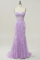 Coral Sweetheart Lace-Up Long Mermaid Formal Prom Dresses with Appliques
