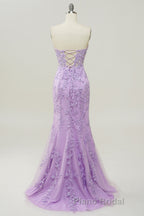 Purple Sweetheart Neck Mermaid Formal Prom Dress With Appliques