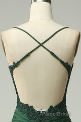 Sparkly Dark Green Beaded Long Formal Prom Dresses with Appliques