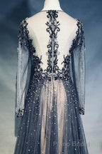 Luxury Long Sleeves V-neck Long Formal Prom Dresses Overskirt Mother Prom Dresses