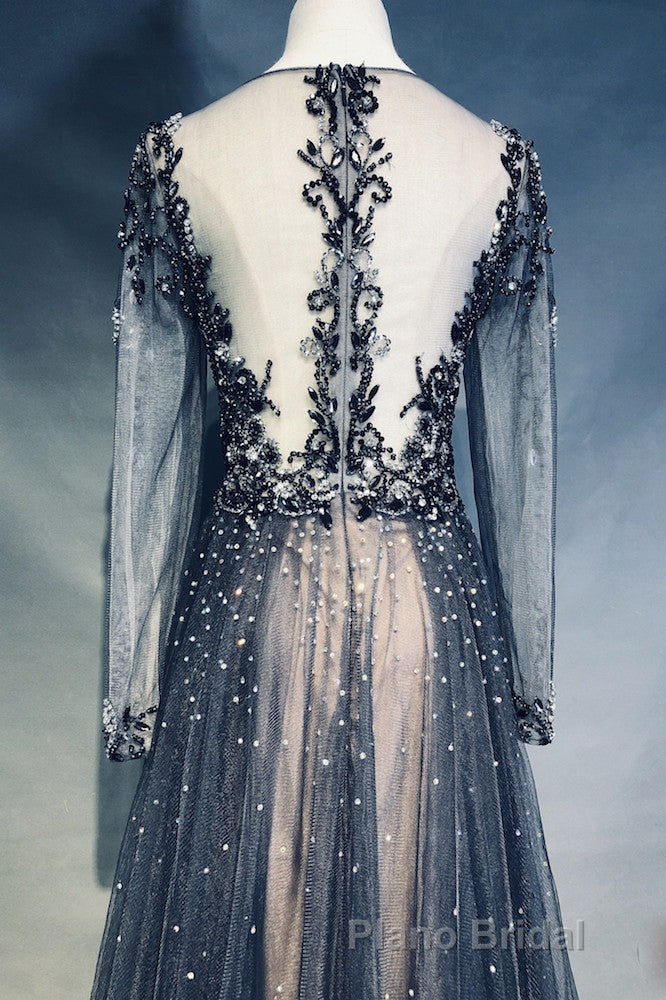 Luxury Long Sleeves V-neck Long Formal Prom Dresses Overskirt Mother Prom Dresses