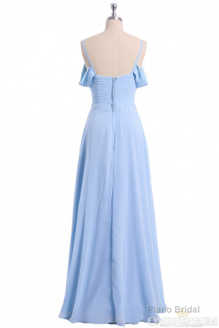 A-line Sky Blue Long Wedding Party Dresses