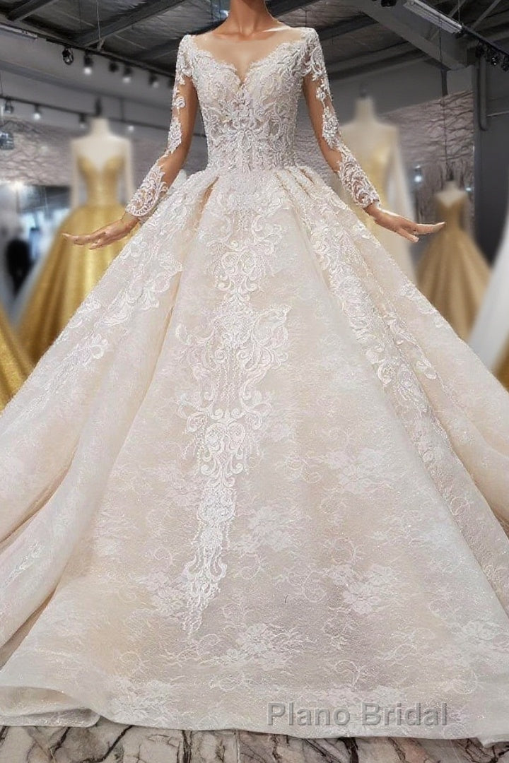 Gorgeous Long Sleeves Ball Gown Wedding Dresses With Beading Appliques Main image
