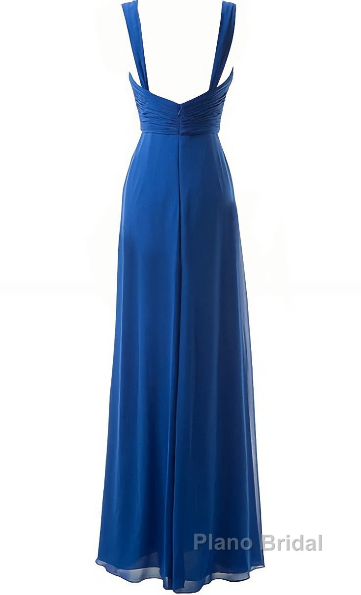 Simple Cheap Blue Sweetheart Long Ruffles Chiffon Bridesmaid Dresses Secondary image