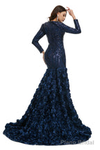 Prom Dresses, Long V Neck Prom Gowns Full Sleeve Formal Dresses, Floor Length Dress