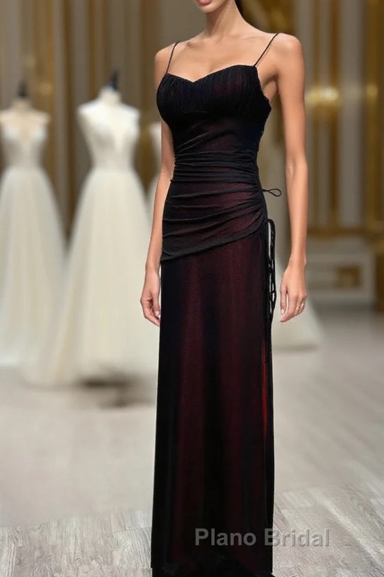 Black And Red Mermaid Straps Long Evening Dress, Long Formal Prom Dress With Leg Slit Main image