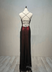 Black and Red Straps Long Simple Party Dress, Black and Red Formal Prom Dress