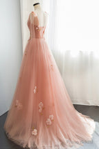 Pink Tulle Long Prom Dresses, Cute A-Line Graduation Dress