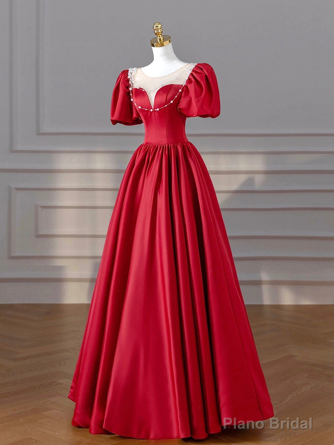 Burgundy Satin Long Prom Dresses, Lovely A-Line Formal Dresses Main image