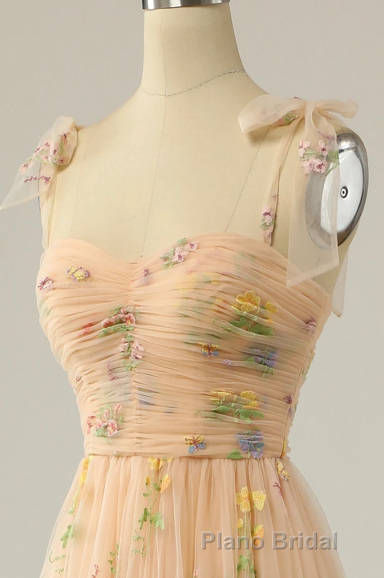 Champagne Lovely Tulle Lace Long Formal Prom Dresses, Champagne Evening Dresses Secondary image