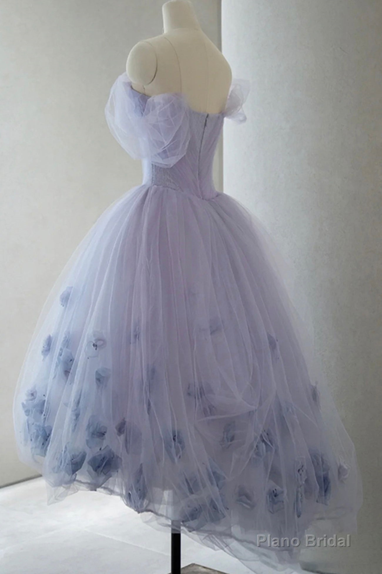 Purple Tulle Short Prom Dress, A-Line Off the Shoulder Party Dress