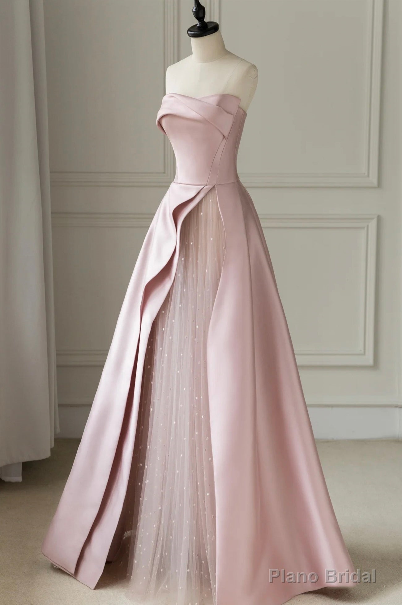 Pink Strapless Satin Floor Length Prom Dress, A-Line Formal Evening Dress Secondary image