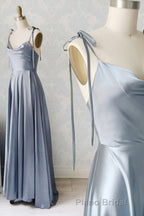 Simple Satin Long Formal Prom Dresses, A-Line Spaghetti Straps Party Dresses