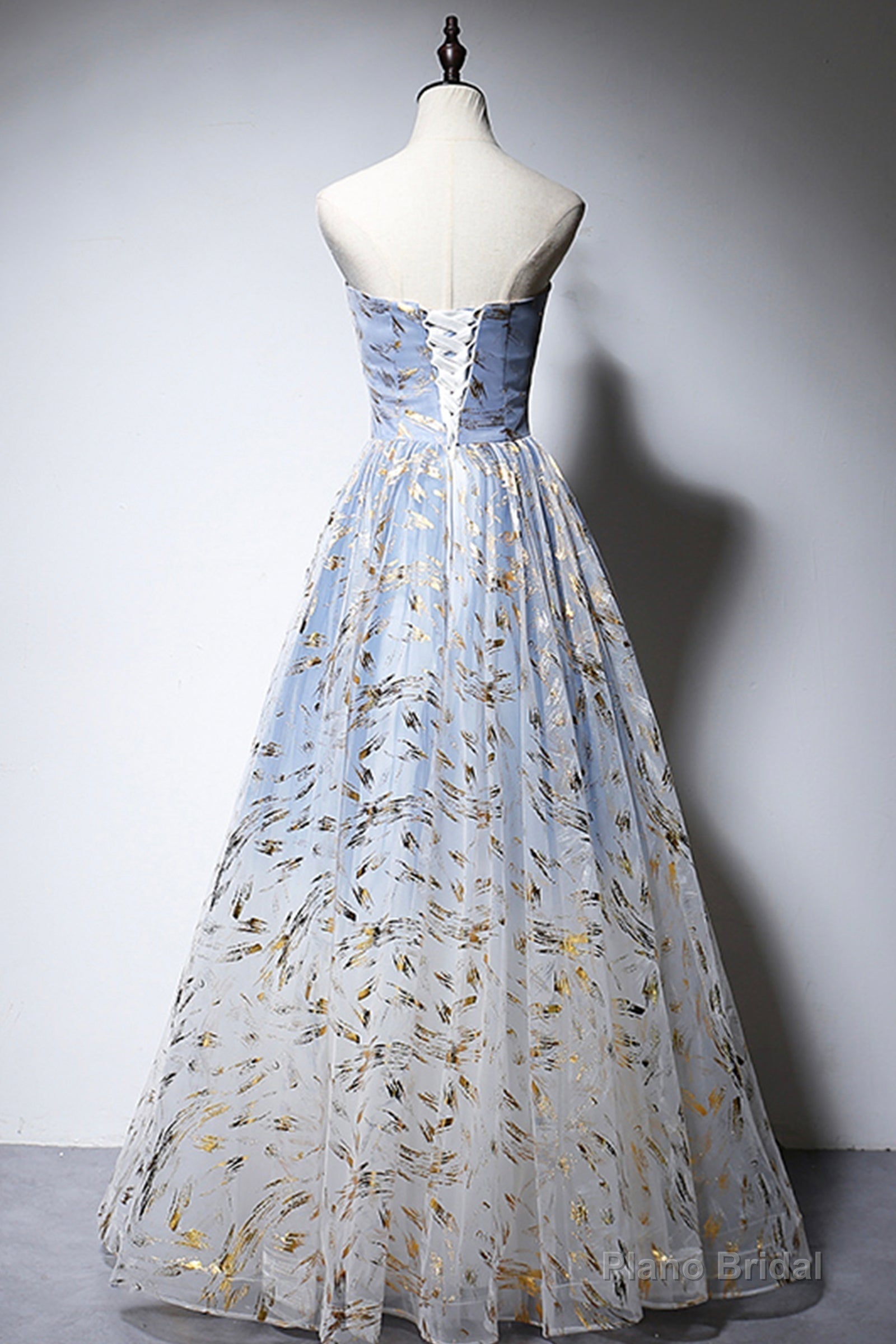 Blue Strapless Ombre Tulle Long Prom Dresses, A-Line Evening Dresses Main image