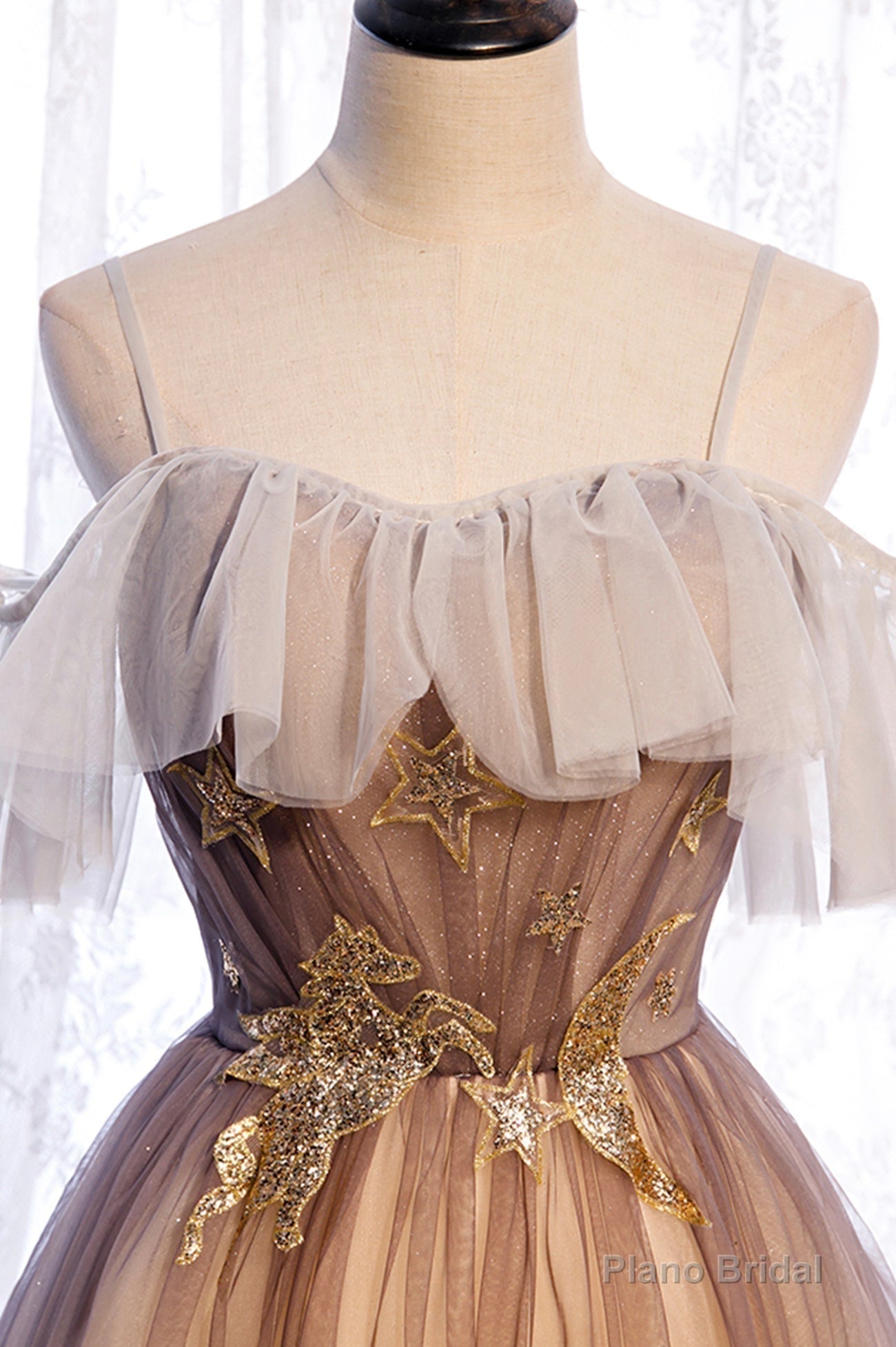 A-Line Long Spaghetti Strap Tulle Prom Dress, Ombre Evening Dress Secondary image