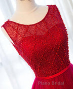 A Line Round Neck Tulle Long Formal Prom Dresses, Lace Evening Dresses