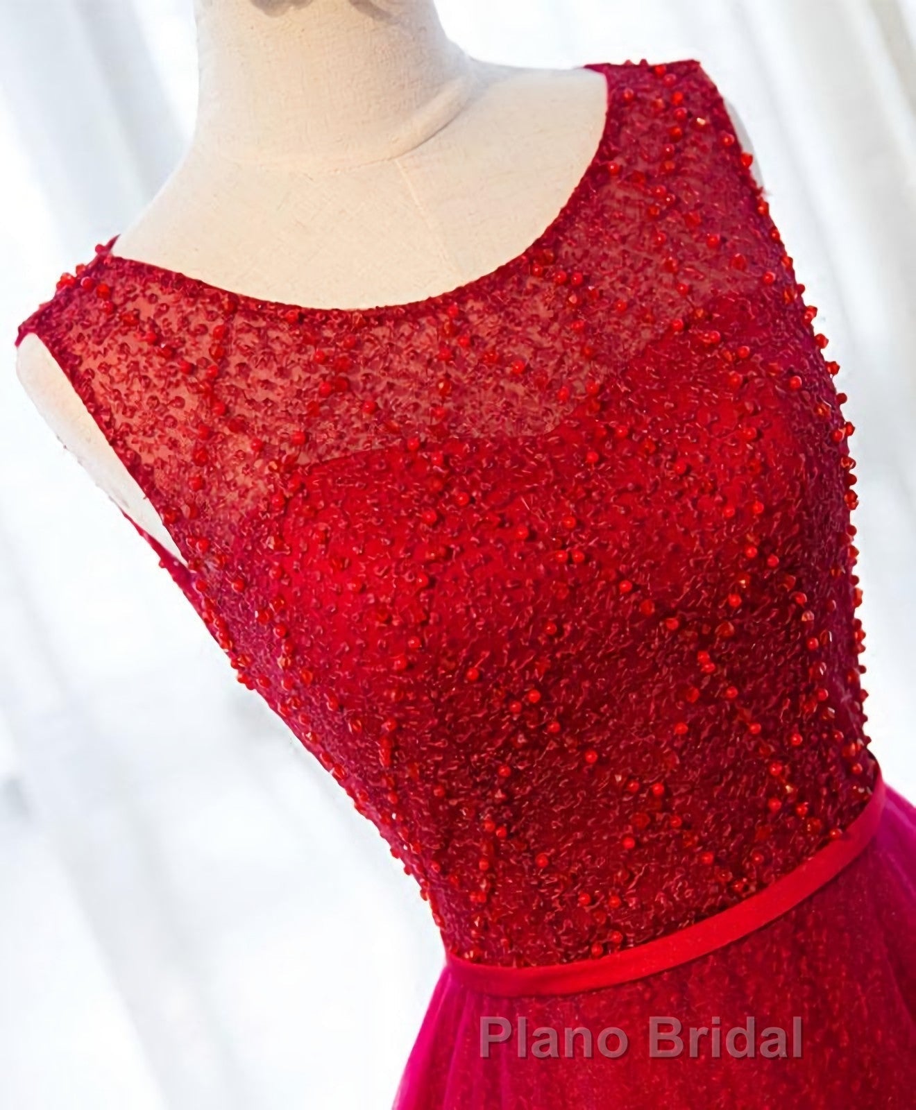 A Line Round Neck Tulle Long Formal Prom Dresses, Lace Evening Dresses