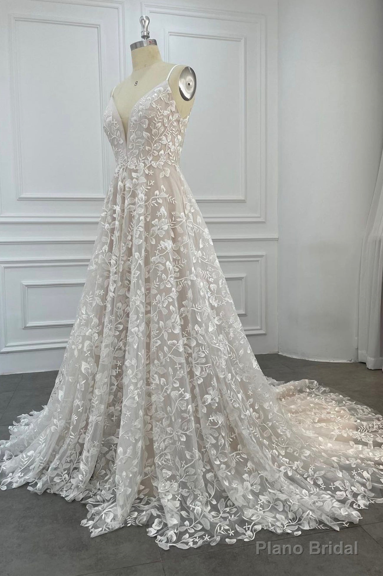 Elegant V-Neck Lace Long Prom Dresses, A-Line Evening Dresses Secondary image