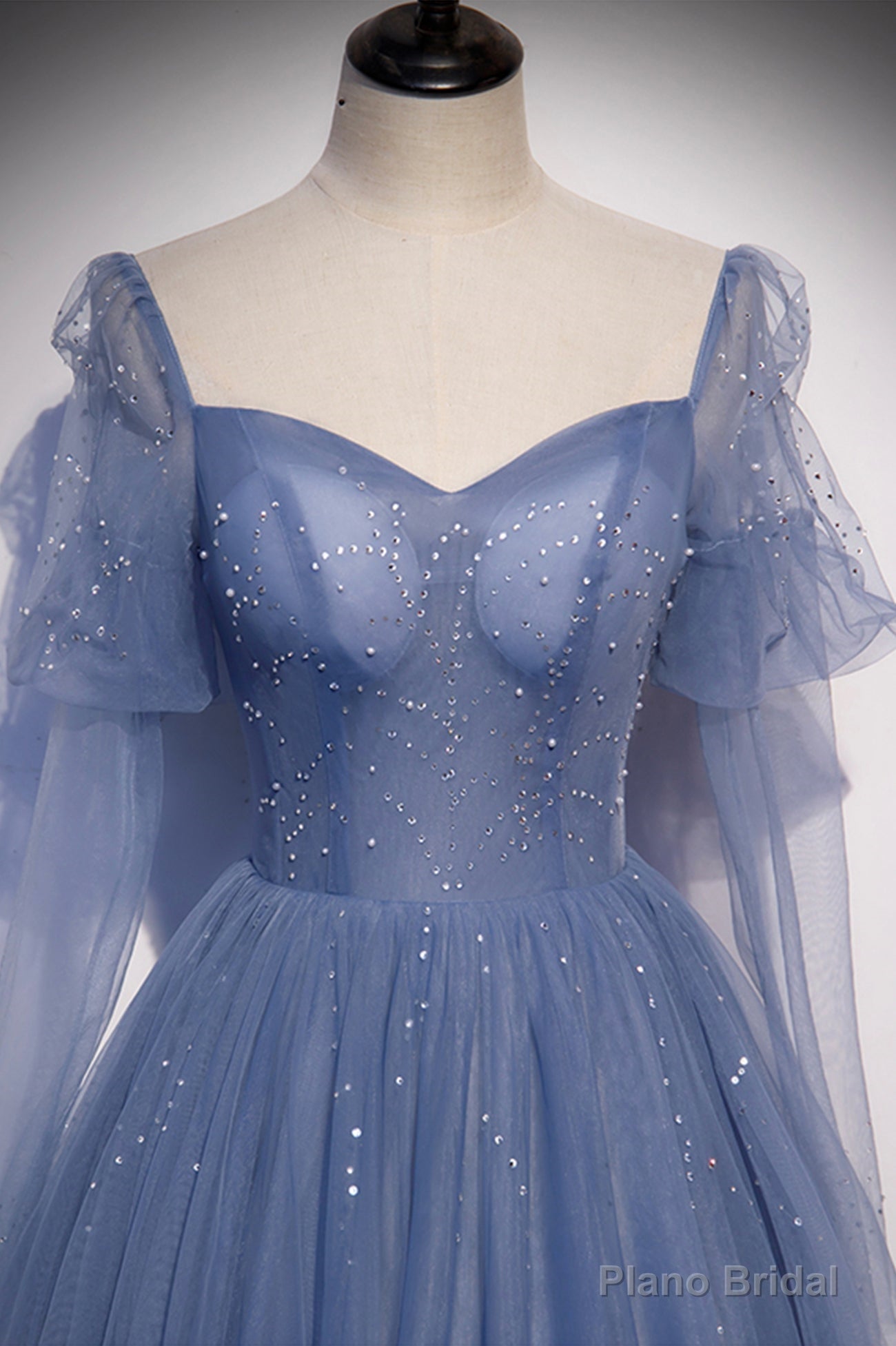 Blue Tulle Beading Long Prom Dresses, A-Line Formal Evening Dresses Secondary image