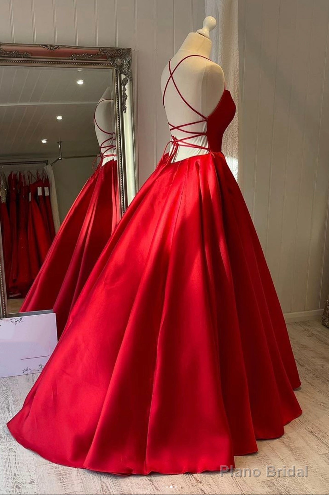 Red Satin Long Prom Dress, Simple A-line Evening Dress Secondary image