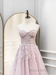 Cute Tulle Sweetheart Long Party Dresses with Lace, Beautiful A-Line Formal Prom Dresses