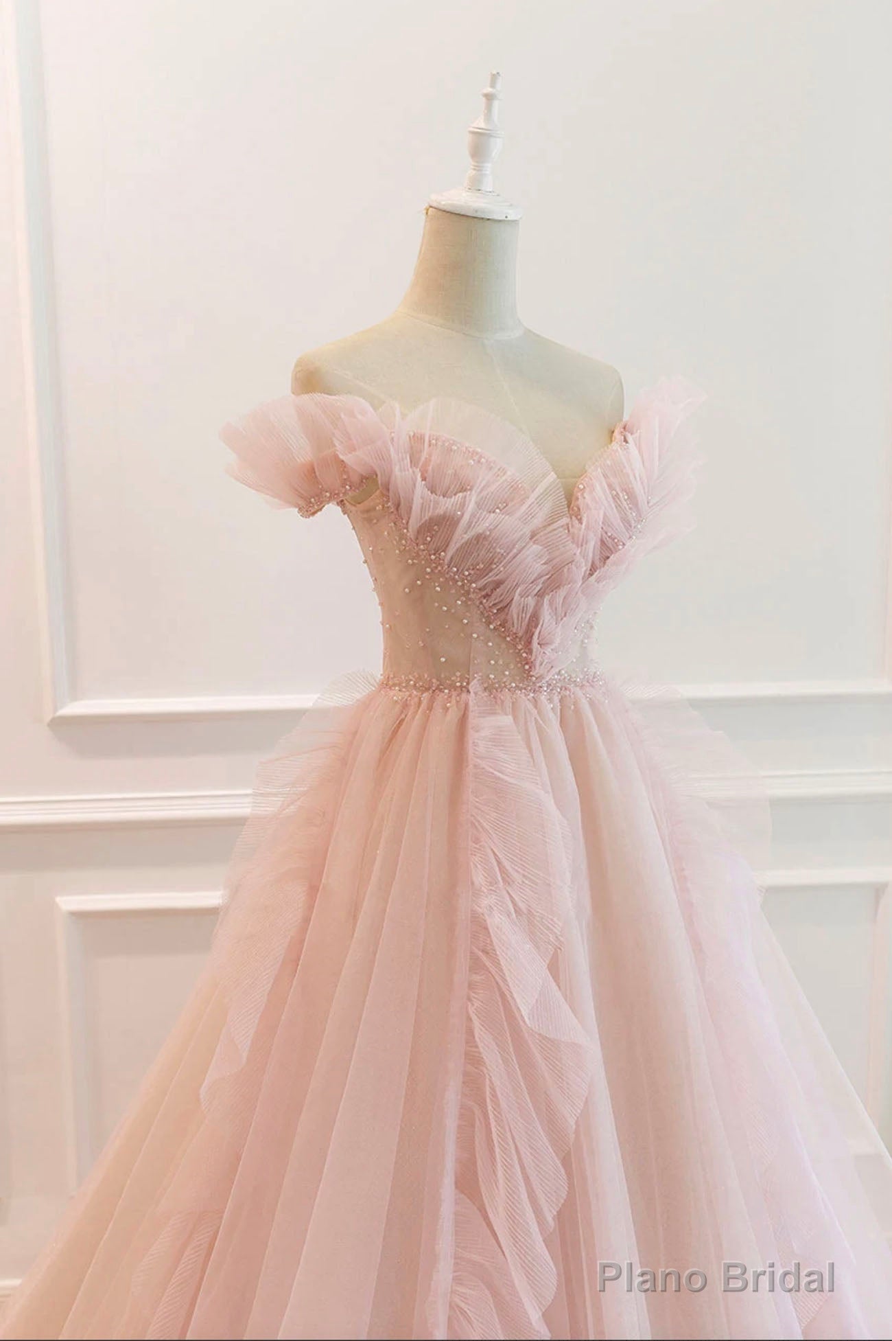 Pink Tulle Long Prom Dresses, A-Line Graduation Dresses