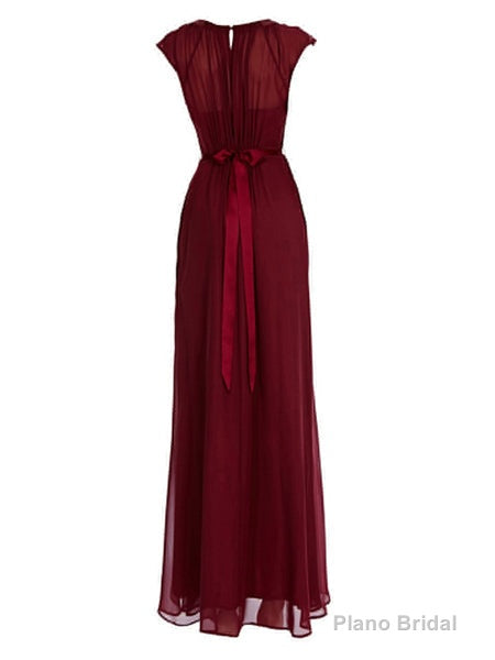 Elegant Burgundy Long Chiffon Bridesmaid Dress Wedding Party Dress
