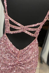 Gorgeous Mermaid V-Neck Pearl Pink Long Formal Prom Dresses with Slit