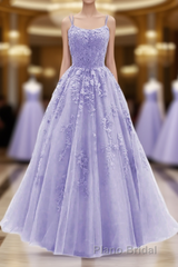 Light Purple Straps Lace-Up Long Prom Dresses, Light Purple Long Evening Dresses Formal Prom Dresses