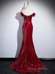 Dark Red Sequins Mermaid Sweetheart Formal Prom Dress, Dark Red Evening Dress