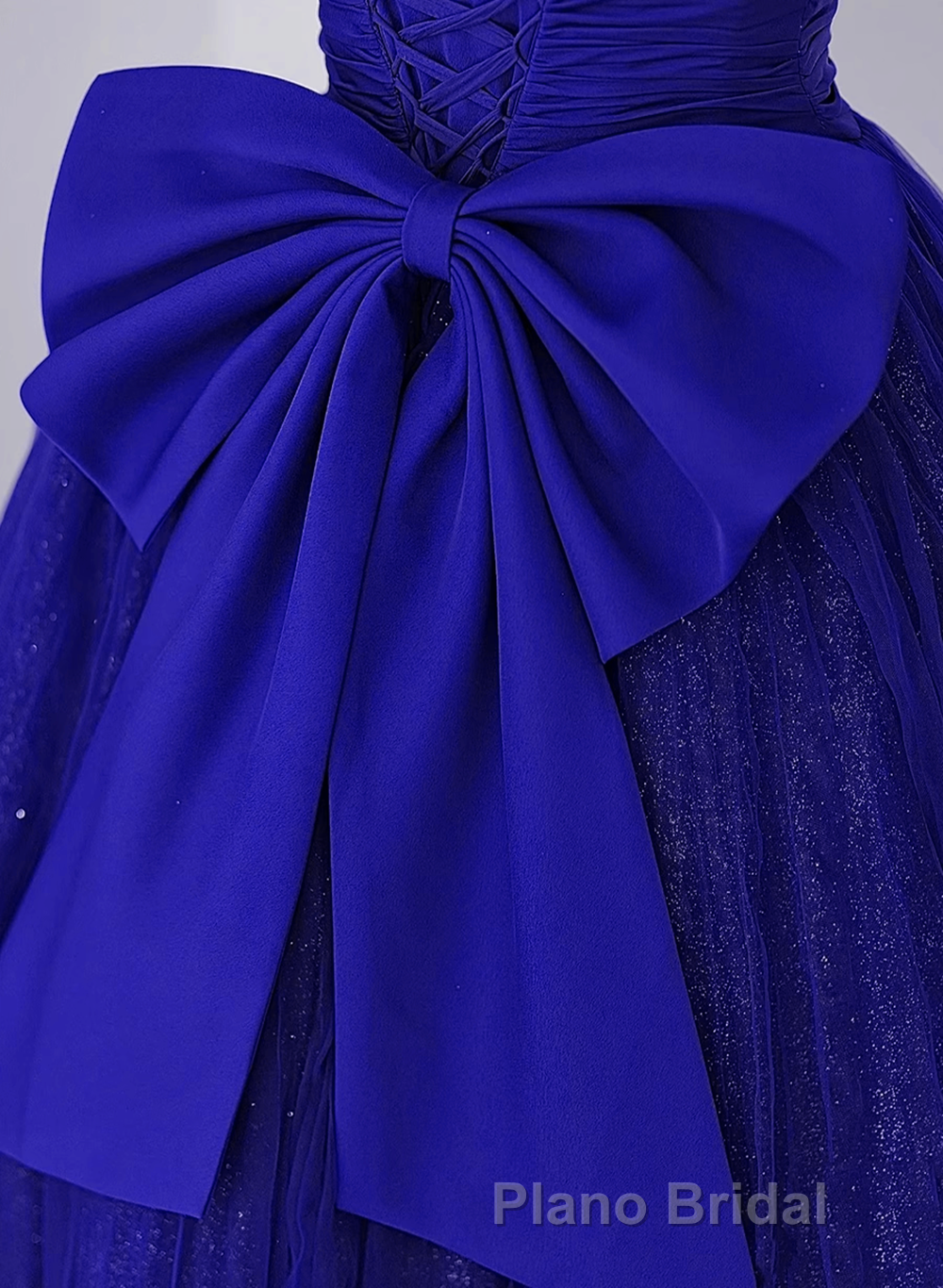 Royal Blue Scoop Tulle Short Sleeves Long Formal Prom Dresses, Royal Blue A-Line Party Dresses