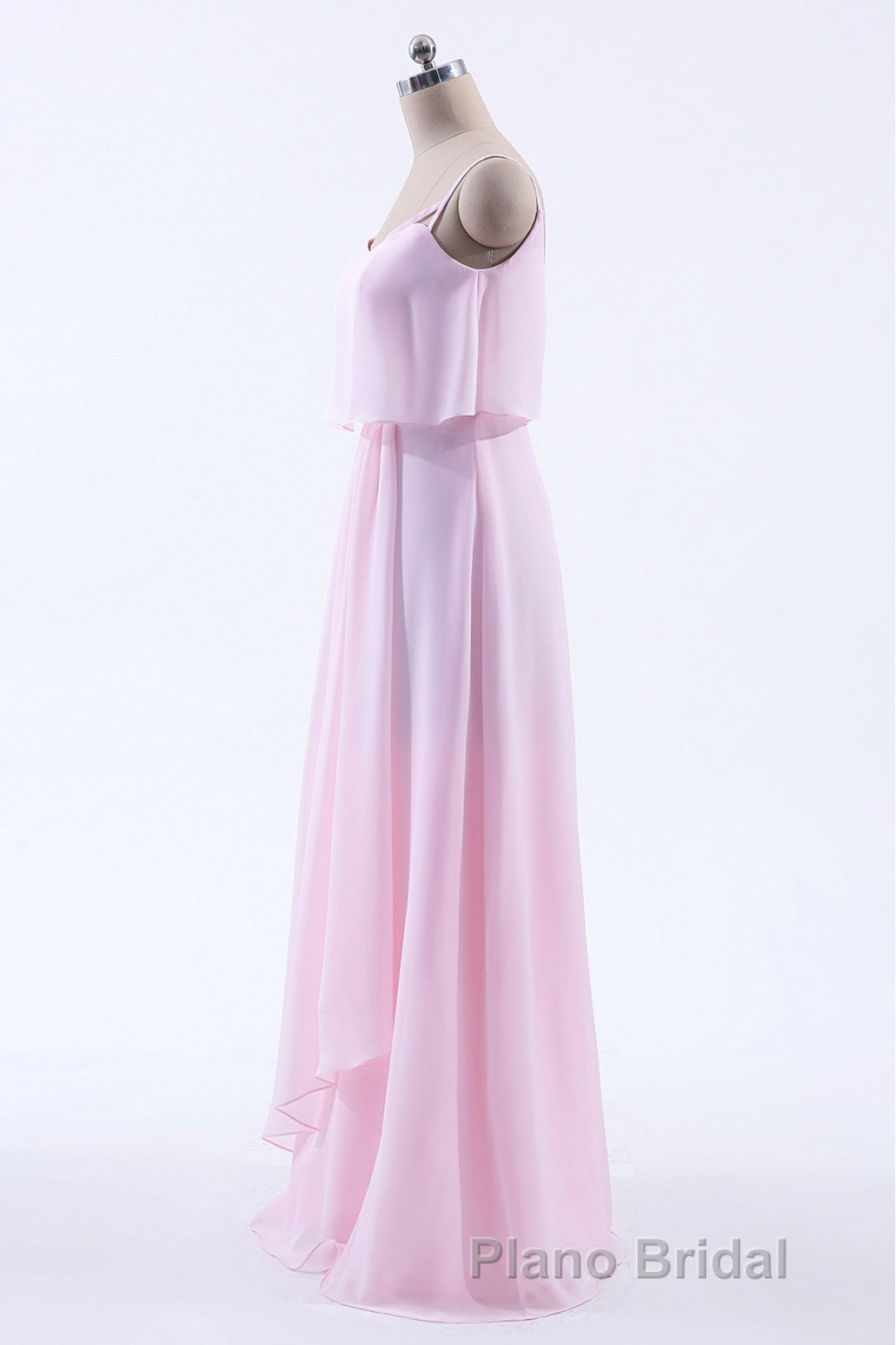 Pink Flounce Chiffon Straps A-line Long Bridesmaid Dresses Secondary image