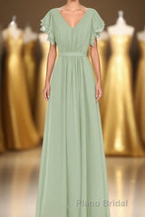 Elegant Sage Green Ruffled A-Line Long Bridesmaid Dresses