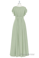 Elegant Sage Green Ruffled A-Line Long Bridesmaid Dresses